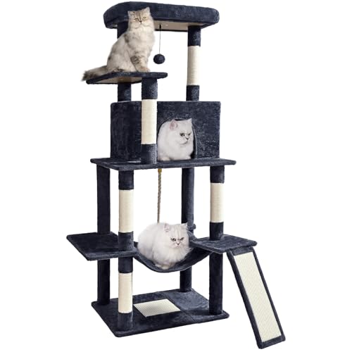ABCPET Cat Tree Tower 63in Multi-Level Cat Tower for Indoor Cats with Sisal Scratching Posts, Condo, Hammock, Dangling Ball and Extended Platform for Cats to Play, Dark Grey - color: Dark Grey
