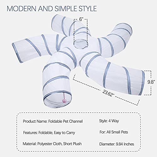 EGETOTA Cat Tunnel for Indoor Cats Large, with Play Ball S-Shape 5 Way Collapsible Interactive Peek Hole Pet Tube Toys, Puppy, Kitty, Kitten, Rabbit (White & Grey) - color: White & Grey