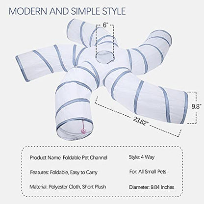 EGETOTA Cat Tunnel for Indoor Cats Large, with Play Ball S-Shape 5 Way Collapsible Interactive Peek Hole Pet Tube Toys, Puppy, Kitty, Kitten, Rabbit (White & Grey) - color: White & Grey
