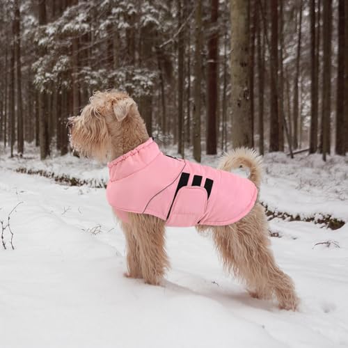 Peferhouse Medium Dog Winter Coat - Warm, Windproof Reflective Jacket with Harness Hole - Thick Dog Vest - Pink - color: Pink, size: Medium
