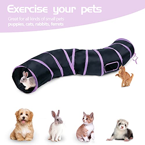 Sheldamy Cat Tunnel, S-2-Way Cat Tunnels for Indoor Cats, Collapsible Cat Play Tunnel, Interactive Toy Maze Cat House with 1 Play Ball for Cats, Puppy, Kitty, Kitten, Rabbit (Pink & Black) - color: S-2 Way Pink & Black