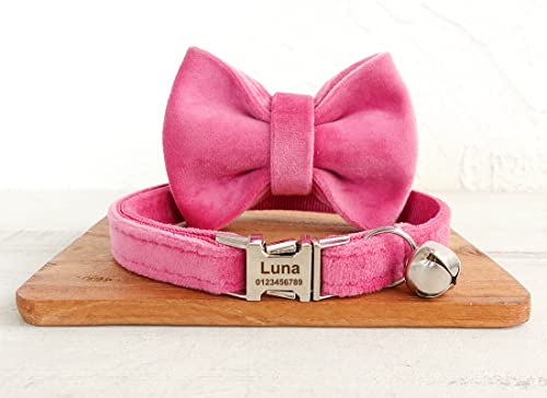 Cat Collar Personalized with Name Phone Number Engraved,Customized with Bell for Small Dogs Puppy Kitten - color: Rose, size: S (6"-10")