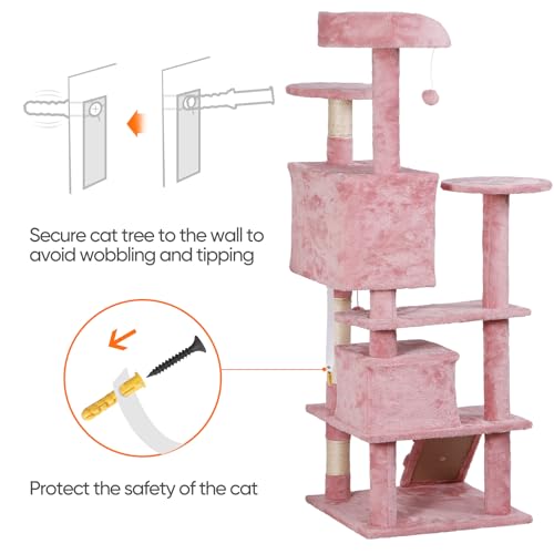 Nova Microdermabrasion 54 in Cat Tree Tower for Indoor Cats Multi-Level Cat Condo Cat Bed Furniture with Scratching Post Kittens Activity Center (Pink) - color: Pink