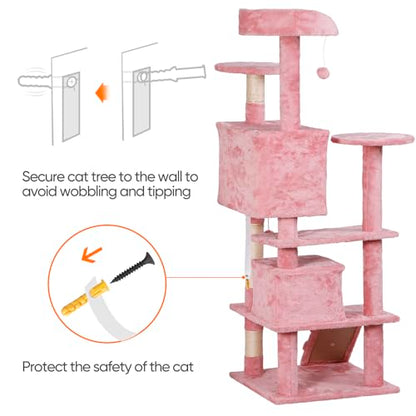 Nova Microdermabrasion 54 in Cat Tree Tower for Indoor Cats Multi-Level Cat Condo Cat Bed Furniture with Scratching Post Kittens Activity Center (Pink) - color: Pink