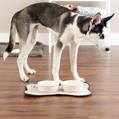 Bone Dry Ceramic Food Bowls, Non-Slip & Dishwasher Safe, Medium Set, 6x2 Terrazzo - color: Terrazzo, size: Medium Set, 6x2"