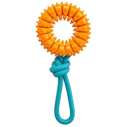 Dental Chew Wheel Dog Toy – Ring & Rope Tug, Multi-Textured, Soft on Teeth, Moderate Chewers, Mint Scented, 9" - color: Chew Wheel