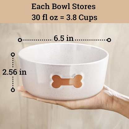 Ceramic Dog Bowl Set of 2 with Anti-Skid Base - 6.5" Wide x 2.5" Tall Ceramic Dog Bowls Medium Sized Dogs - 3.8 Cup Capacity Food and Water Bowls for Dogs - Rubber Bottom Pet Bowl Set of 2 Medium Size - color: Brown, size: Medium