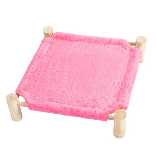 Cat and Dog Hammock Bed for Small Dogs, Brethable Wooden Cat Pet Rabbit Elevated Bed Cots Furniture for All Seasons Fleece Hot Pink - color: Fleece Hot Pink
