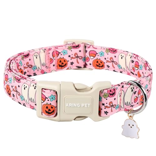 ARING PET Halloween Dog Collars, Cute Pink Pumpkin Ghost Flower Bowtie Pet Collar with Quick Release Buckle for Small Medium Large Girl Boy Dogs-XS - color: Halloween Pink, size: X-Small