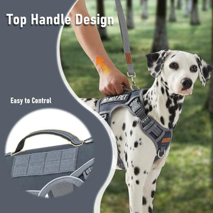 AUNZO Service Dog Vest Harness with 2 Velcro Patches, No Pull Dog Harness for Walking Training Hiking, Metal D-Rings Easy on/Off Neck Buckle Reflective Strips Soft Padded Handle, Gray - color: Gray, size: Medium
