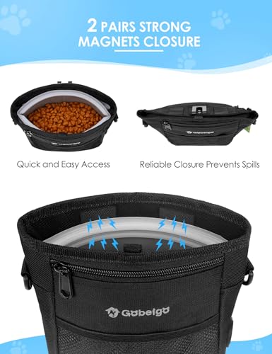 Gobeigo Dog Treat Pouch, Magnetic Closure & Sealable Silicone Bag Insert, 4-Cup Capacity – Belt Clip/Waist Belt/Crossbody Wear, Clicker Included – Great for Pet Training & Walking (Black) - color: Black