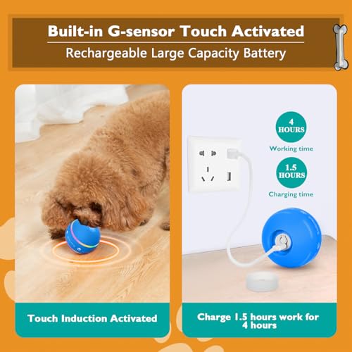 PetDroid Interactive Dog Toys Dog Ball,[Newly Upgraded] Durable Motion Activated Automatic Rolling Ball Toys for/Small/Medium/Large Dogs,USB Rechargeable (Blue) - color: Blue