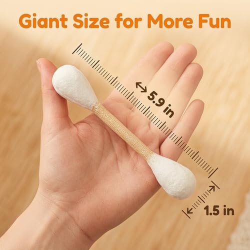 Cotton Swab Cat Toy with Catnip, 6 Pack Interactive Kicker Chew Stick for Indoor Pet Dental Play