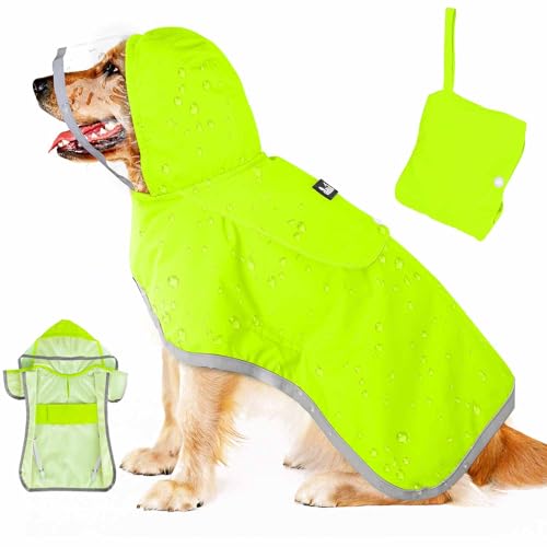 Lukovee Dog Raincoat, Adjustable Dog Rain Jacket with Clear Hooded Double Layer for Large Medium Small Dogs Puppies, Waterproof Rain Coat Poncho with Reflective Storage Pocket & Rim (Green,XXXL) - color: Green, size: 3X-Large