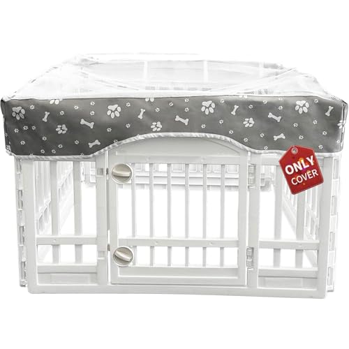 PJYuCien Dog Playpen Mesh Top Cover, Fits 36 Inch 4 Panels Regular Square Plastic Exercise Pet Pen, Adhesive Tape Connections, Grey paw(Note: Cover Only, Fence Not Included) - style: Grey Paw Cover, 36"Width, Grey Paw ( Adhesive Tape Connections )