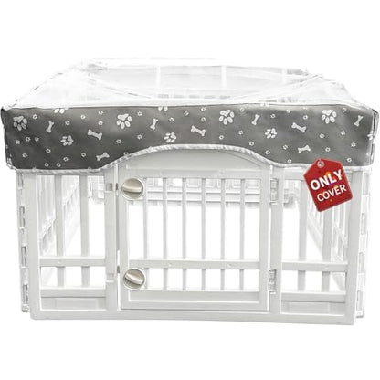 PJYuCien Dog Playpen Mesh Top Cover, Fits 36 Inch 4 Panels Regular Square Plastic Exercise Pet Pen, Adhesive Tape Connections, Grey paw(Note: Cover Only, Fence Not Included) - style: Grey Paw Cover, 36"Width, Grey Paw ( Adhesive Tape Connections )