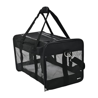 Amazon Basics Airline Approved Soft-Sided Mesh Pet Travel Carrier with Shoulder Strap, Removable Washable Fleece Pad, Top Opening, Ventilation for Dog, Cat, up to 22 pounds, 19.7Lx12Wx12H in., Black - size: 20.0"L x 12.0"W x 12.0"H