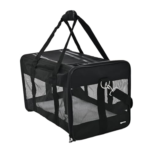 Amazon Basics Airline Approved Soft-Sided Mesh Pet Travel Carrier with Shoulder Strap, Portable, Washable Removable Fleece Pad for Dog, Cat, up to 16 pounds, 16.5" L x 10.6" W x 11" H, Black - size: 16.5"L x 11.0"W x 11.0"H