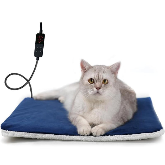 Rest-Eazzzy Pet Heating Pad Indoor, Dog Heating Pad Mat with Removable Cover, 5 Level Timer 5 Level Temperature, Electric Pet Warming Mat for Cat Dog Automatic Power-Off (Heat pad, Pure-Blue) - color: Blue, size: Small-1 Pack