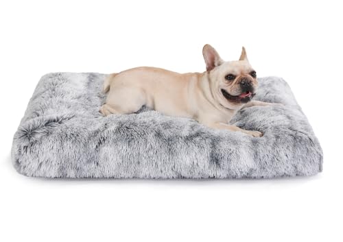 Bedfolks Waterproof Dog Crate Bed With Removable Washable Cover, Plush Faux Fur Pad for Large Dogs, Fluffy Kennel Bed 35"x23", Dark Grey - color: Dark Grey, size: Large(35x23'')