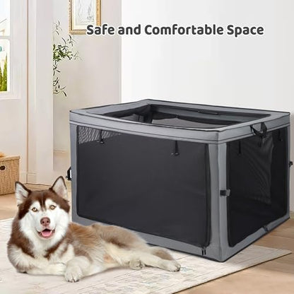 MEGHNA Dog Crate Portable Collapsible Lightweight Soft Sided Folding Travel Dog Kennel Double Door Collapsible 620D Oxford Fabric Cage (Grey, Extra Large) - size: Extra Large