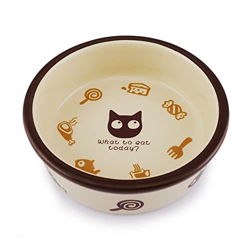 TTCAT Ceramic Cat Food Bowl,Cute Cartoon Pattern,Basic Bowl, Small Pet Feeding Dishes for Cat, Kitten, Small Dog, Dishwasher Safe… - color: Round bowl