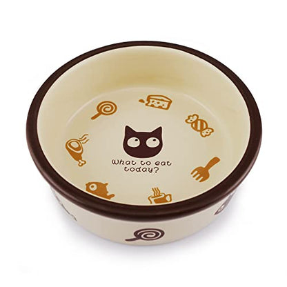 TTCAT Ceramic Cat Food Bowl,Cute Cartoon Pattern,Basic Bowl, Small Pet Feeding Dishes for Cat, Kitten, Small Dog, Dishwasher Safe… - color: Round bowl