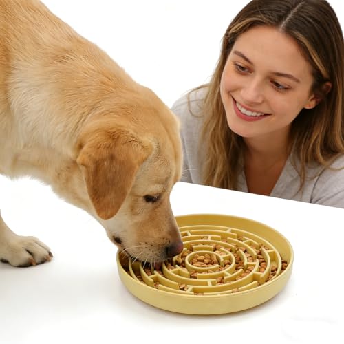 Silicone Slow Feeder Dog Bowls, with Non-Slip Suction Cups, Anti-Choking, Puppy Puzzle Bowl, Slows Down Eating Speed, Relieves Anxiety, Suitable for S&M Sized Dogs and Cats(Yellow - color: Yellow