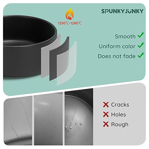 SPUNKYJUNKY 13.5OZ Ceramic Dog and Cat Bowl, Modern Cute Weighted Food Water Bowl for Replacement Black (2 Pack) - color: Black, size: 1.7 CUPS × 2