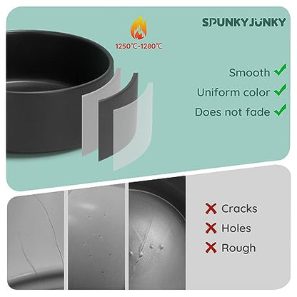 SPUNKYJUNKY 13.5OZ Ceramic Dog and Cat Bowl, Modern Cute Weighted Food Water Bowl for Replacement Black (2 Pack) - color: Black, size: 1.7 CUPS × 2