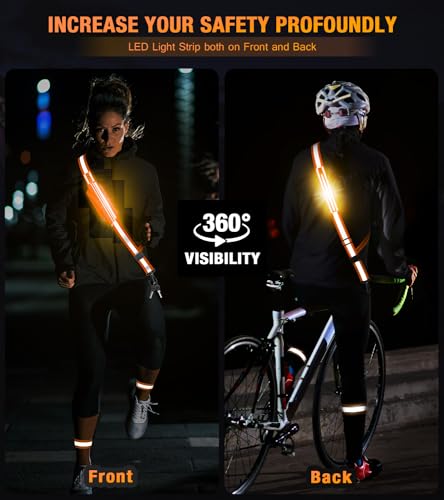 Ylzzrs LED Belt Reflective Sash for Walking at Night,High Visibility Adjustable Night Running Safety Gear,Light Up Running Belt Reflective Gear with Phone Bag/Armband for Runners Walkers Men Women - color: Orange