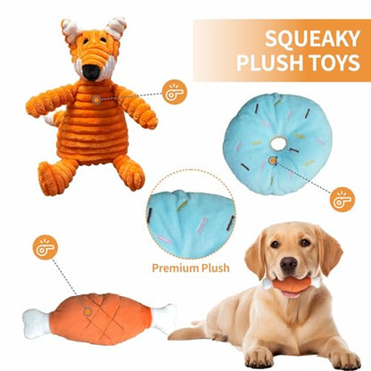7 Pack Dog Toys for Teething, Entertainment, Puppy Chew Toys Pack with Cute Squeaky Toys,Durable Ropes Chew Toys