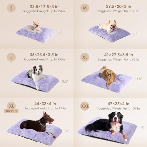EHEYCIGA Fluffy Dog Crate Bed for Medium Dogs, Plush Faux Fur Crate Pad, Calming Anti Anxiety Medium Dog Bed, Washable Soft Warm Mat with Non-Slip Bottom, Purple - color: Purple, size: 29.5 x 20