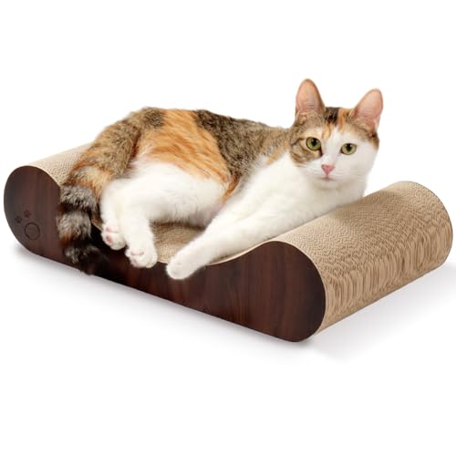 Necoichi Cardboard Cat Scratcher Bed for Indoor Cats - Cat Scratching Board, Horizontal Cat Scratch Pad Lounger with Reversible Usability and Extra Comfort for Lounge, Curved (Regular, Dark Cherry) - color: Dark Cherry, size: Regular