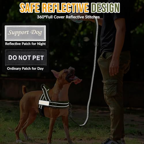 Lukovee No Pull Dog Harness and Leash Set - Heavy Duty Dog Vest with Soft Velvet Padding for Medium Large Dogs, Adjustable Reflective Tactical Harness with 2 Control Handles & Front Clip (L, Green) - color: Green, size: Large