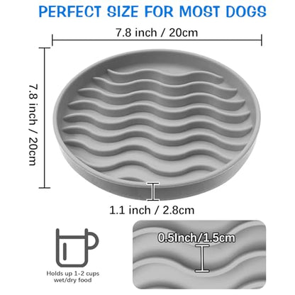 Fhiny Slow Feeder Dog Bowl, Silicone Dog Puzzle Bowl Slow Feeder Puppy Bowls Slow Eating Modern Lick Mat Design Dishwasher Microwave Fit for Fast Eaters, All Small Medium Dogs Puppy Doggy (Grey) - color: Grey