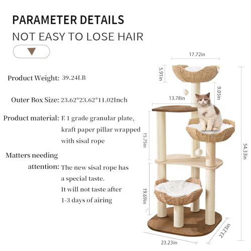 Big Modern Design Cat Tree Tower with White Cloud Mat, Unique Cat Supplies Tower with Scratching Post, Cute Wood Cat Tree Cat Furniture Activity Centre for Indoor Big Cats - color: K-903