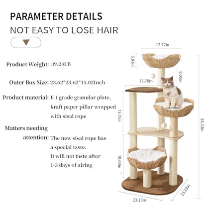 Big Modern Design Cat Tree Tower with White Cloud Mat, Unique Cat Supplies Tower with Scratching Post, Cute Wood Cat Tree Cat Furniture Activity Centre for Indoor Big Cats - color: K-903
