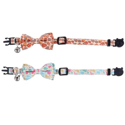 Easter Cat Collar Breakaway with Bow Tie and Bell for Kitty Adjustable Safety Easter Egg Bunny - color: Easter-bow-1