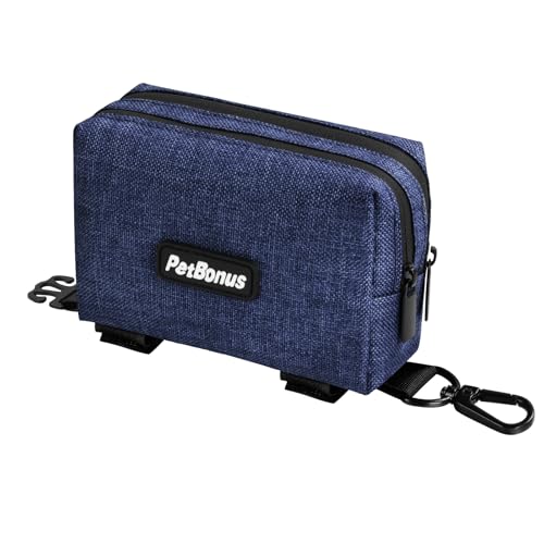Dog Poop Bag Holder, Portable Pet Waste Bag Dispenser, 2 Pouches for Treats and Walking Accessories, Fit All Leashes, Includes 1 Roll of Dog Poop Bags (Navy Blue) - color: Navy Blue