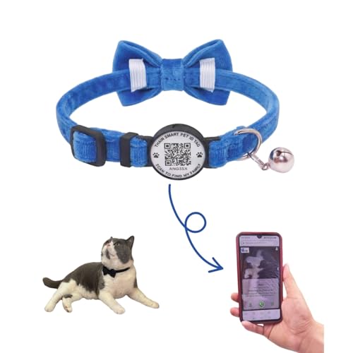 THAIN Personalized Cat Collar with Bell and Bowtie Breakaway QR Code Name Smart ID tag Quick Release Soft Comfortable Collar for Cats and Kittens (Royal Blue) - color: Royal Blue