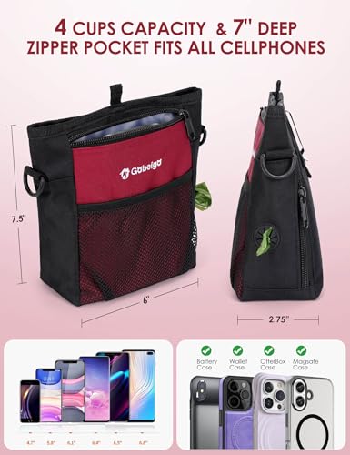 Gobeigo Dog Treat Pouch, Magnetic Closure & Sealable Silicone Bag Insert, 4-Cup Capacity – Belt Clip/Waist Belt/Crossbody Wear, Clicker Included – Great for Pet Training & Walking (Red) - color: Red