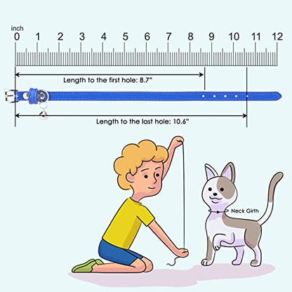 PUPTECK 2 PCS Soft Genuine Leather Cat Kitten Collar with Bells Adjustable for Girl Boy Cats Puppy - Pale Turquoise, Navy Blue - color: Pale Turquoise&Navy Blue