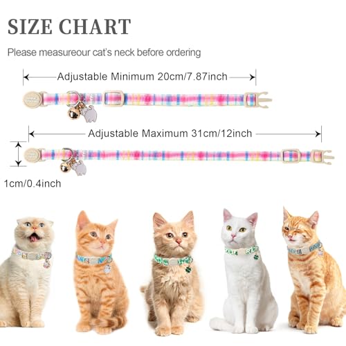 Unique style paws 2 Pack Easter Day Kitten Collar Breakaway with Bell&Pendant, Adjustable Safety Blue Pink Colorful Plaid Cat Cotton Collar for Girl Boy Cat and Small Pet - color: blue pink colorful grid