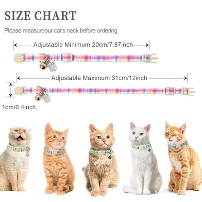 Unique style paws 2 Pack Easter Day Kitten Collar Breakaway with Bell&Pendant, Adjustable Safety Blue Pink Colorful Plaid Cat Cotton Collar for Girl Boy Cat and Small Pet - color: blue pink colorful grid