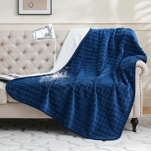 Waterproof Blanket for Bed Couch Sofa Car, Soft Leakproof Dog Blanket with 3D Bubble Pattern, Reversible Water Proof Pet Blankets for Dogs Cats Puppies (60"x80", Navy Blue) - color: Navy Blue, size: 60x80 inches