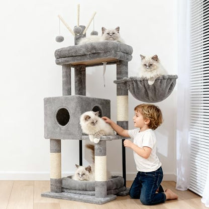 Heybly Cat Tree，HCT202SW - color: Light Gray, size: 45.3 inch