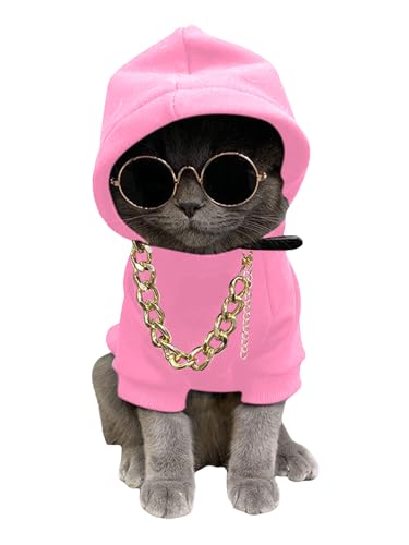 QWINEE 3Pcs Dog Hoodie Cat Apparel Dog Custume Set with Necklace and Sunglasses Pet Clothes for Puppy Small Medium Dogs Cats Light Pink Large - color: Light Pink, size: Large