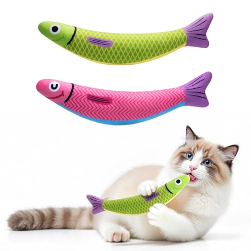 PetBusy Cat Toys with[5000mg A+Natural Catnip &Silvervine] [Baby Grade] Interactive Soft Chew Kicker Cat Toys for Indoor Cats & Kittens, [Crinkle &Bell] Fish Sound Toy, Drives Bored Cat Crazy with Fun - color: Green+Pink