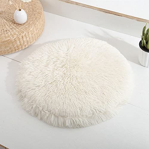Calming Dog Cat Bed Cat Cushion Cat Mat Long Plush Round Sleeping Bed for Small Medium Kitten Puppy,15.74"/19.68"/23.62"(50cm/19.68inch,White) - color: White, size: 50cm/19.68inch